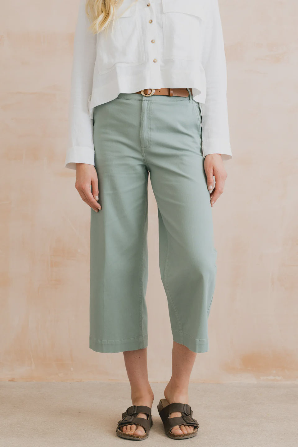 Lily & Me Isla Crop Trousers Twill Silver Sage