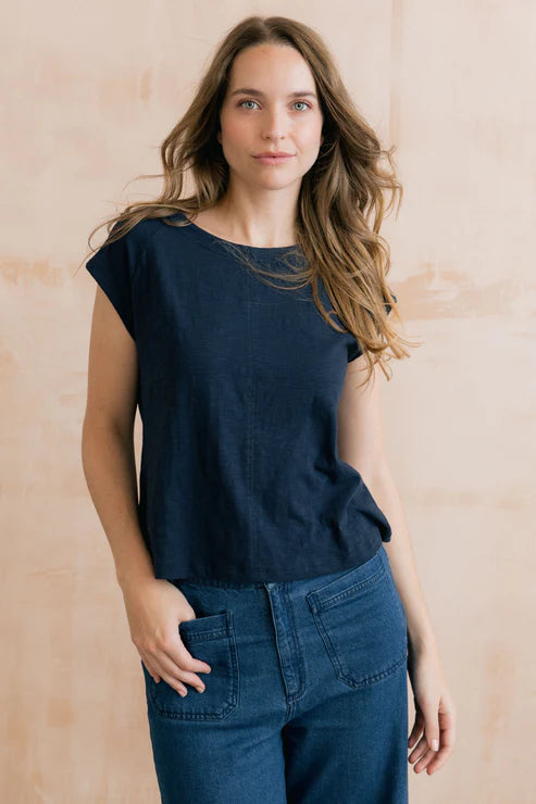 Lily & Me Tidal T shirt Organic Cotton Slub Navy