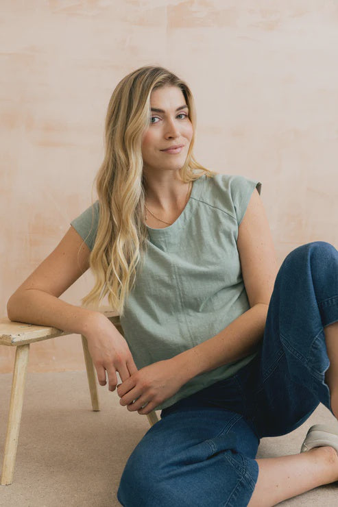 Lily & Me Tidal T shirt Organic Cotton Slub Silver Sage