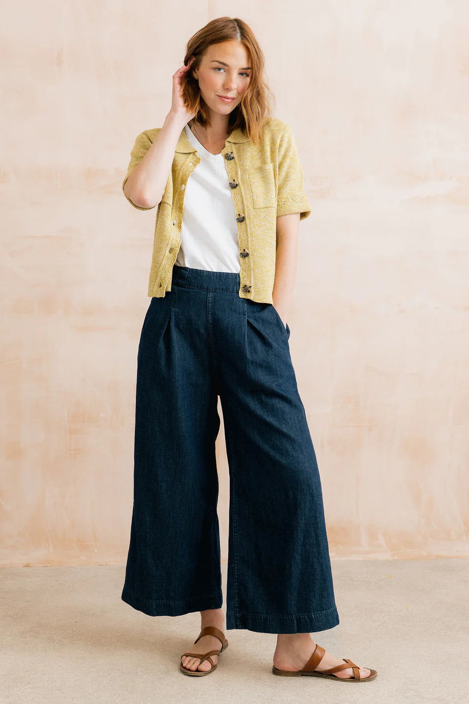 Lily & Me Summer Wide Leg Palazzo Trousers Cotton Denim