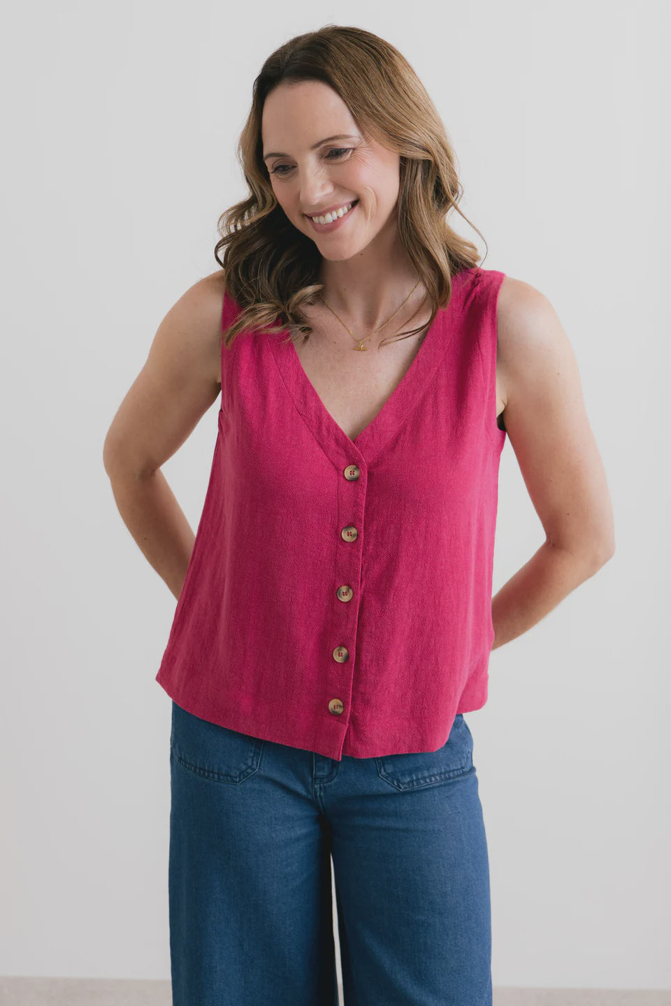 Lily & Me Allium Two Way Vest Linen Boysenberry