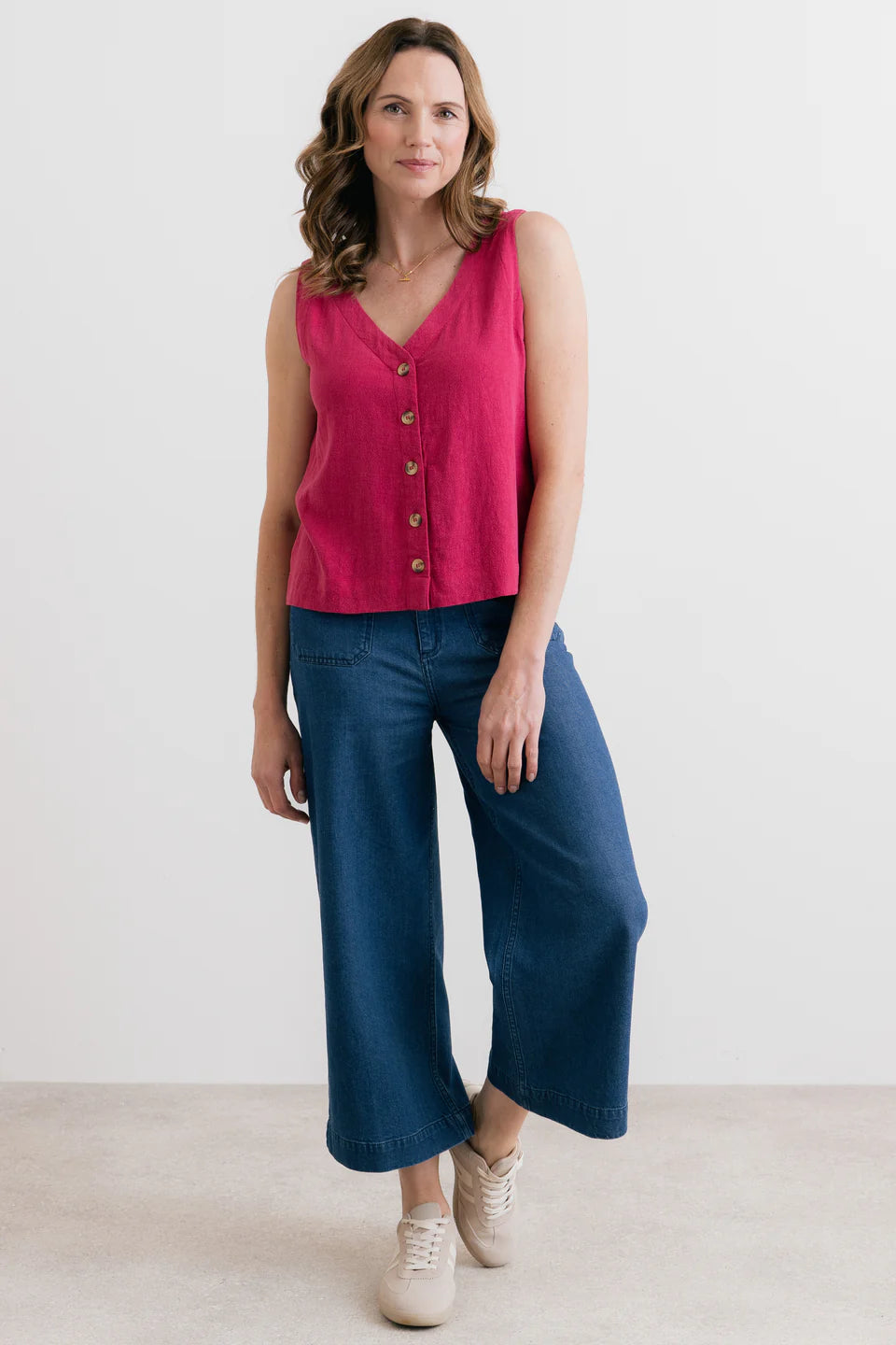 Lily & Me Allium Two Way Vest Linen Boysenberry
