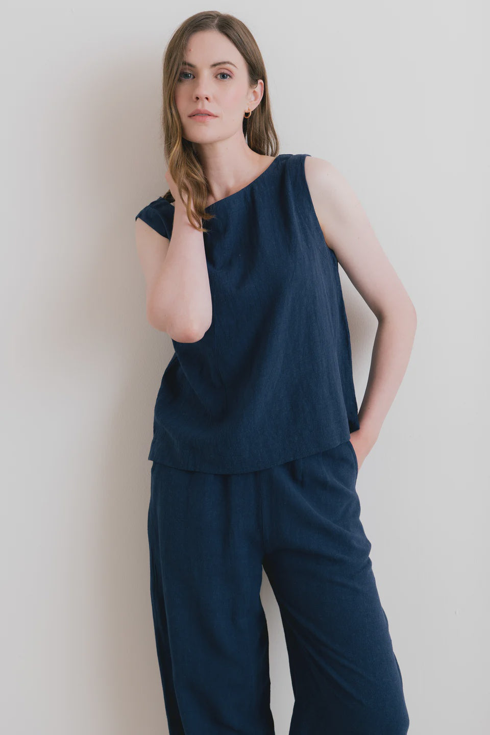 Lily & Me Allium Two Way Vest Linen Navy
