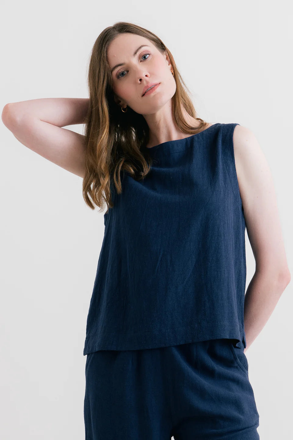 Lily & Me Allium Two Way Vest Linen Navy