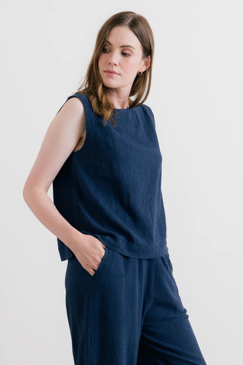 Lily & Me Allium Two Way Vest Linen Navy