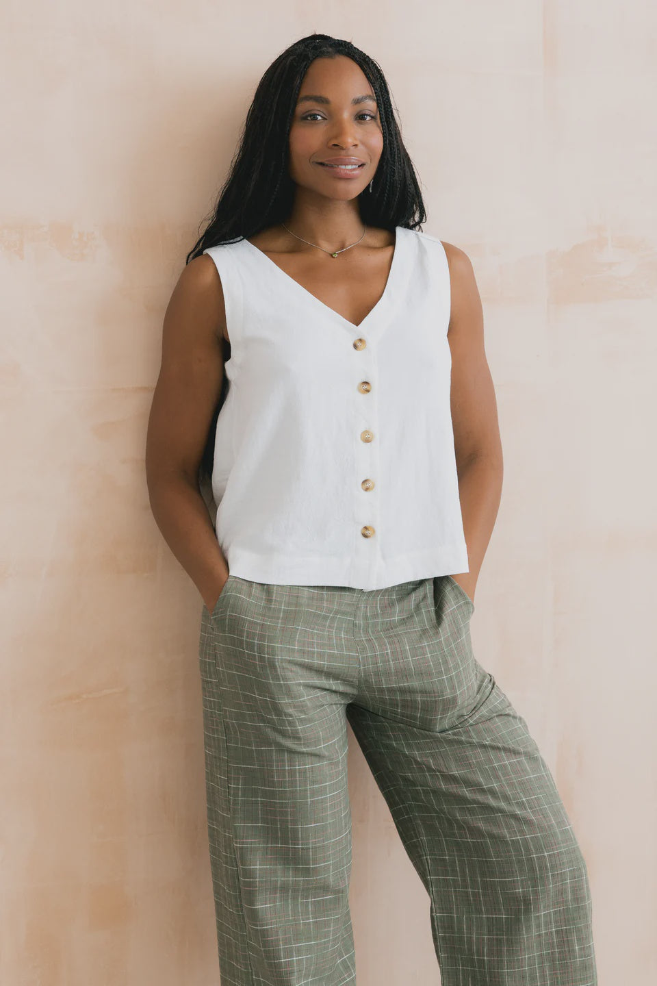 Lily & Me Allium Two Way Vest Plain Linen White