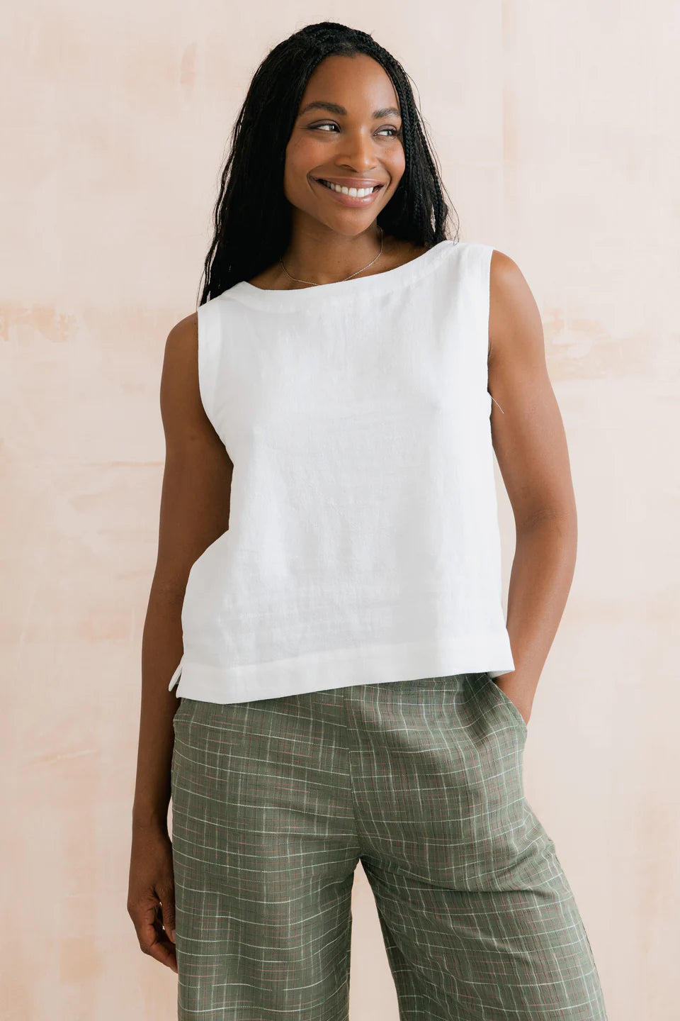 Lily & Me Allium Two Way Vest Plain Linen White