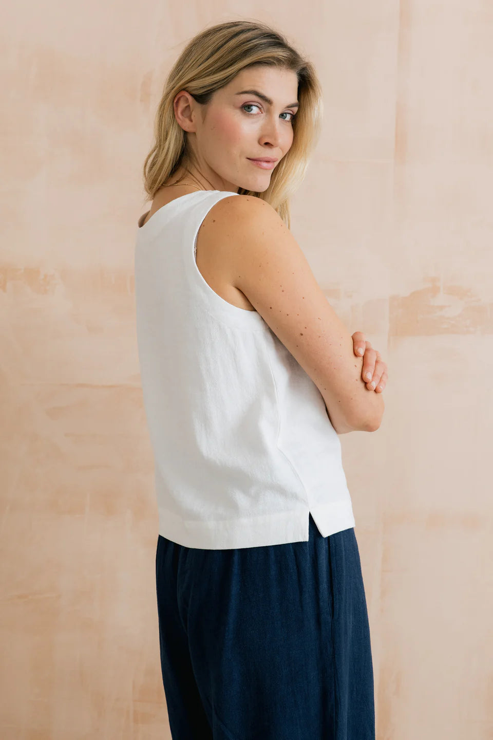 Lily & Me Allium Two Way Vest Plain Linen White