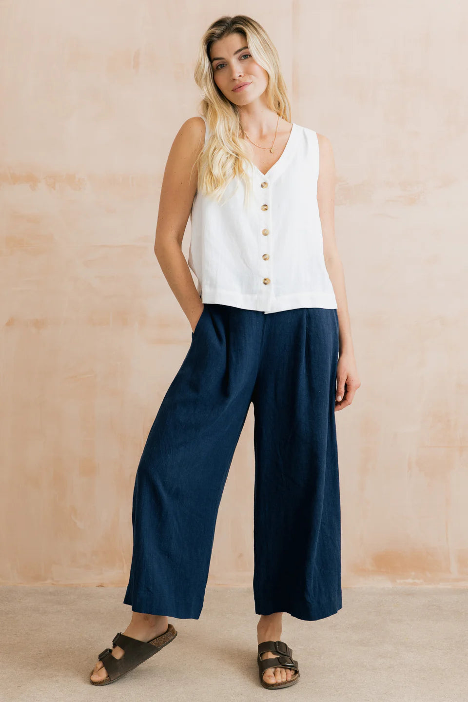 Lily & Me Allium Two Way Vest Plain Linen White