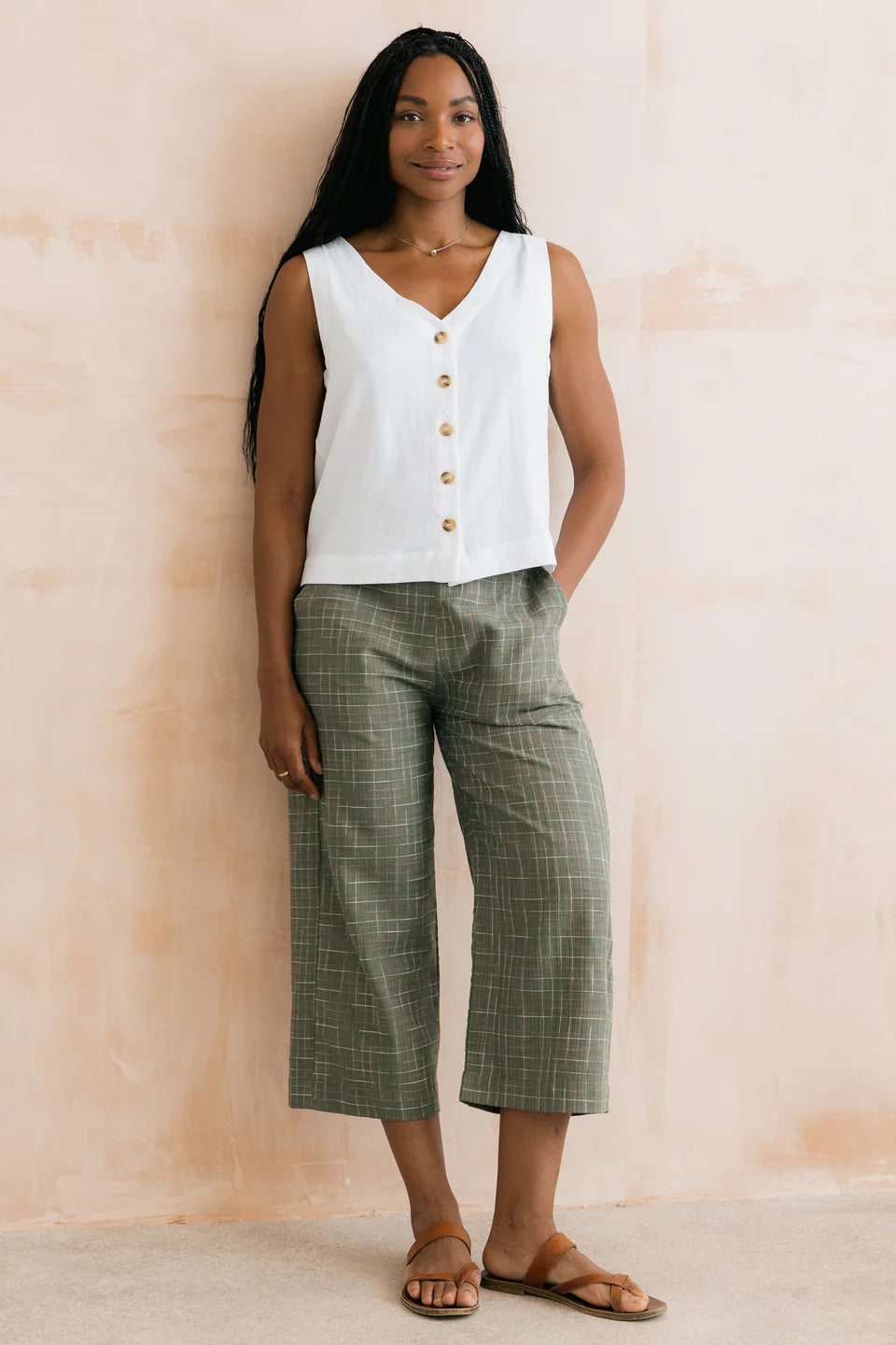 Lily & Me Allium Two Way Vest Plain Linen White