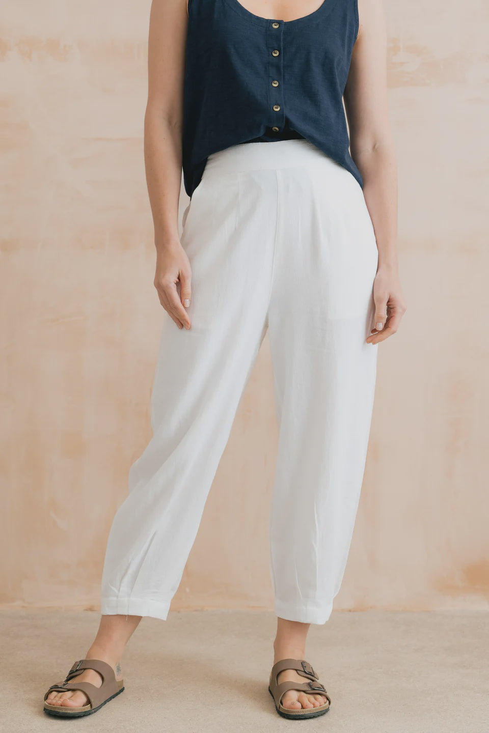 Lily & Me Sail Linen Blend Cropped Trousers White