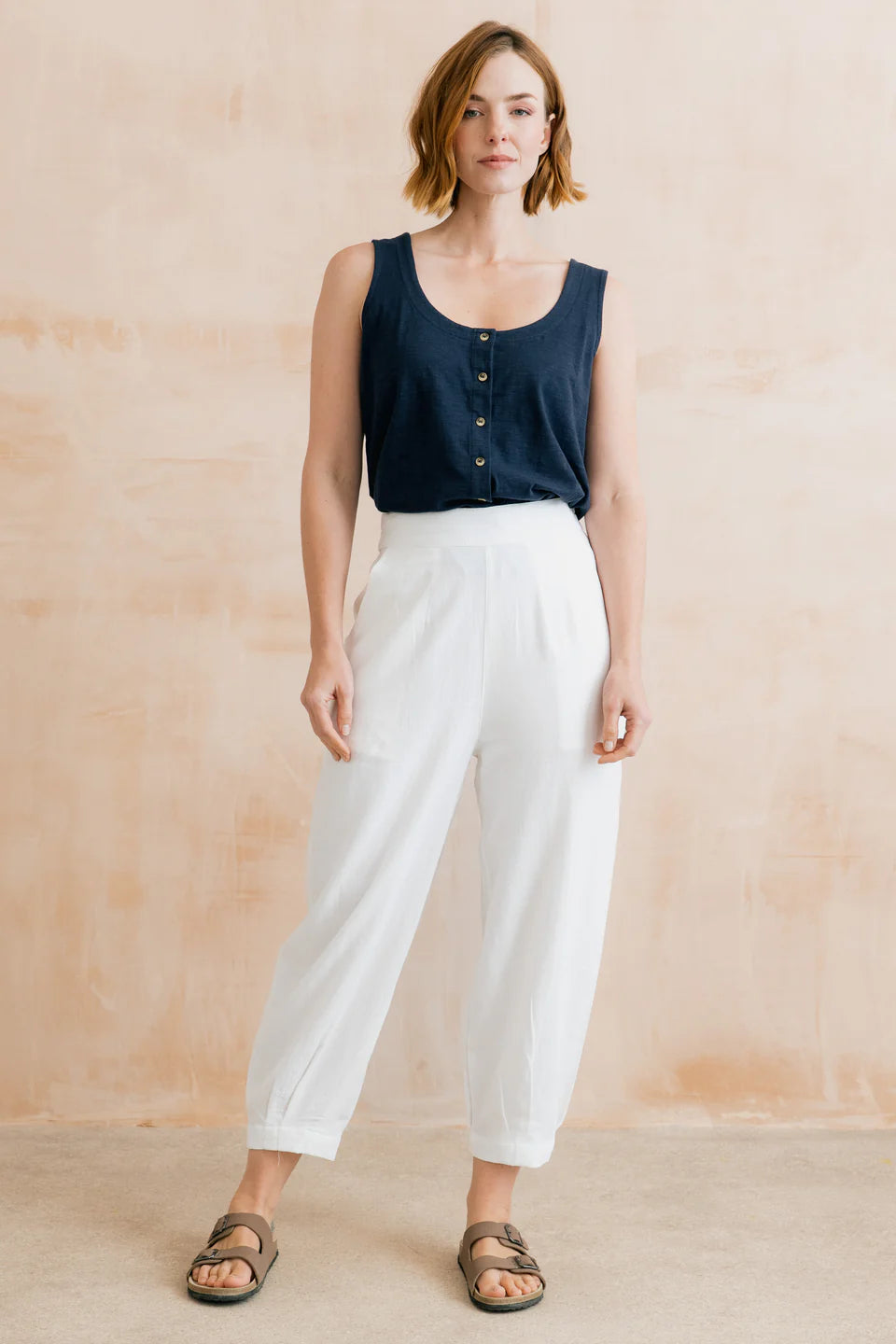 Lily & Me Sail Linen Blend Cropped Trousers White