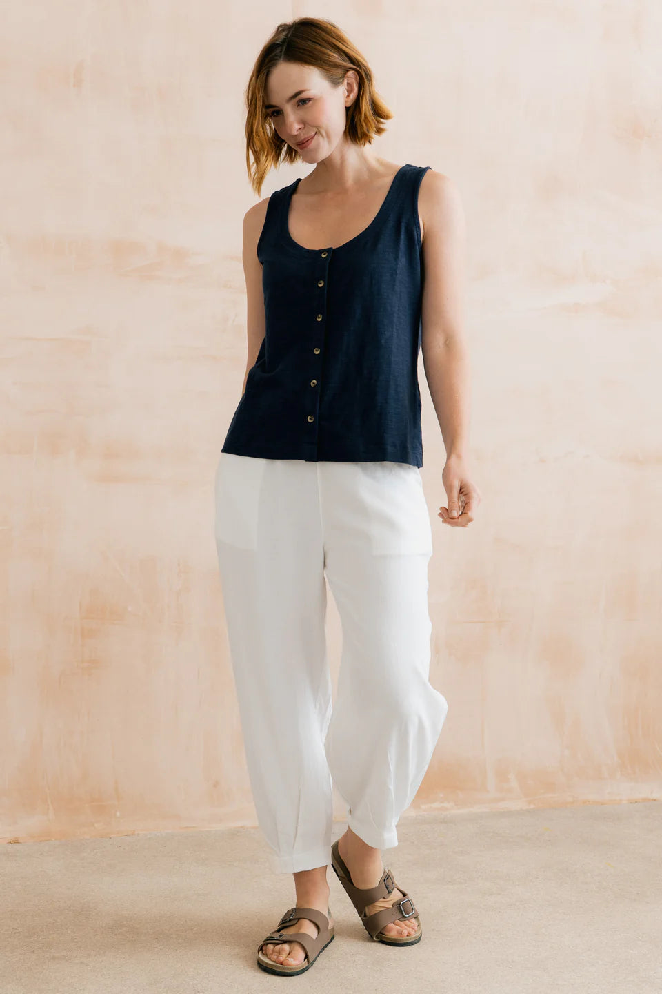 Lily & Me Sail Linen Blend Cropped Trousers White