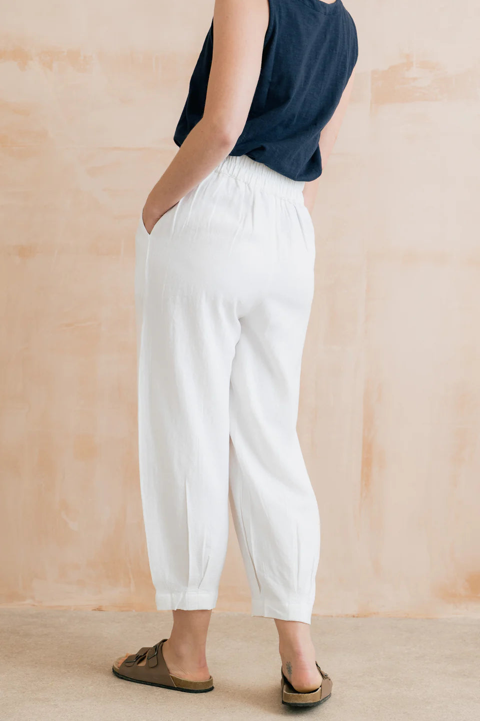 Lily & Me Sail Linen Blend Cropped Trousers White