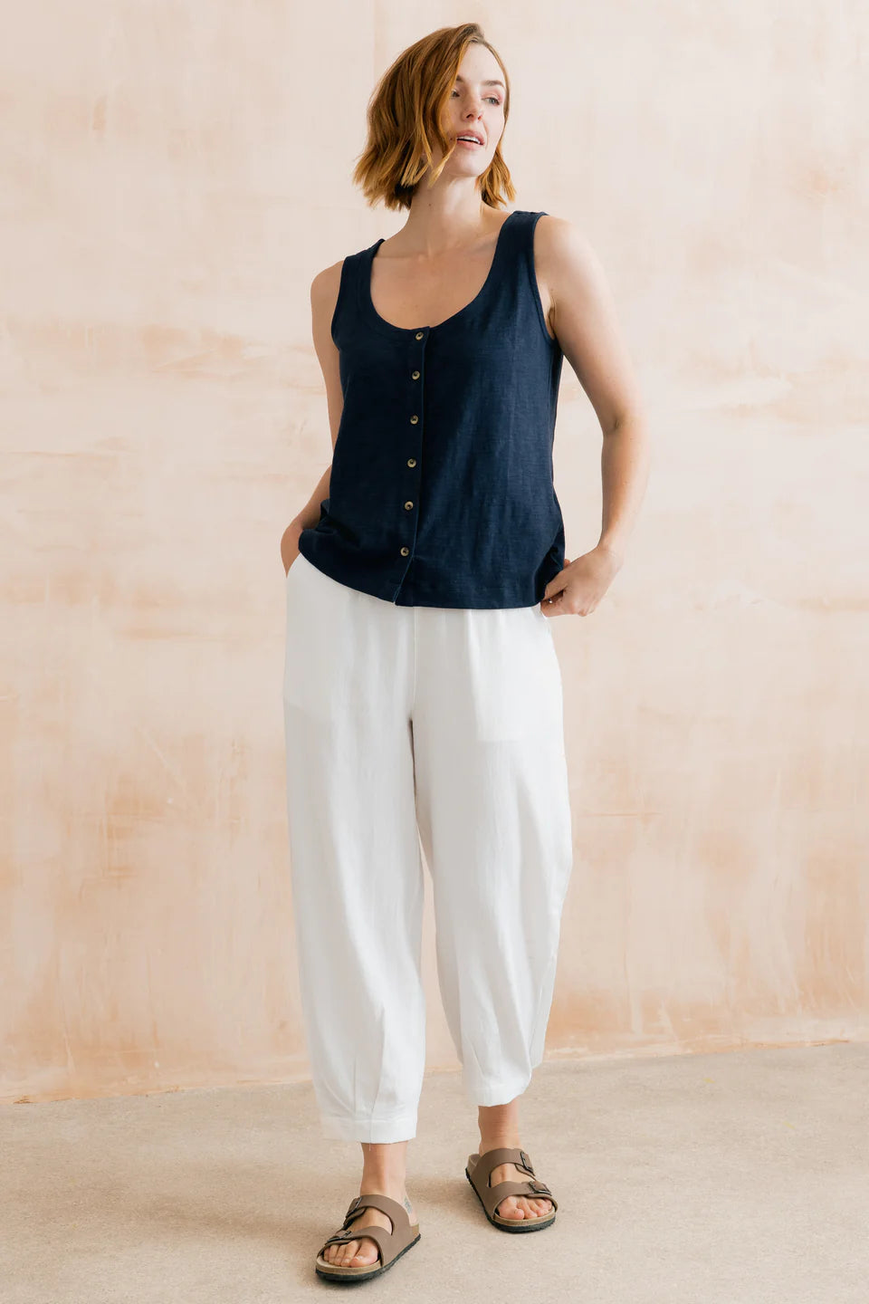 Lily & Me Sail Linen Blend Cropped Trousers White
