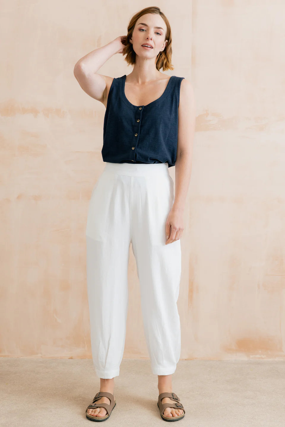 Lily & Me Sail Linen Blend Cropped Trousers White