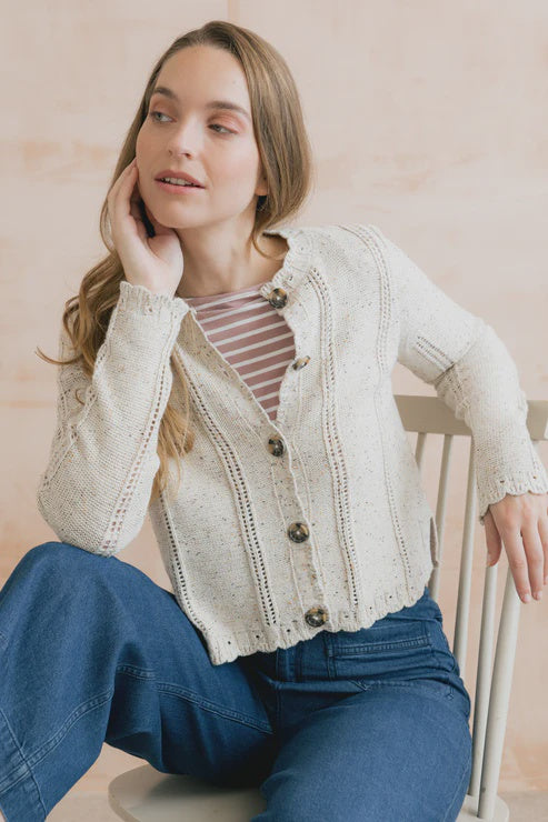 Lily & Me Jasmine Cardigan Fleck Knit Ecru