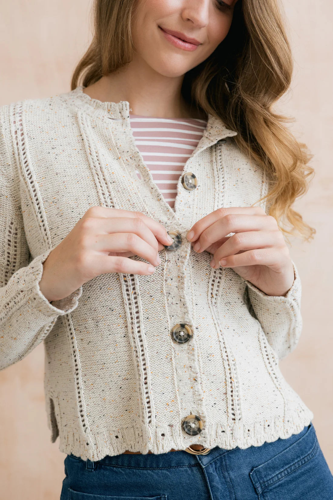 Lily & Me Jasmine Cardigan Fleck Knit Ecru