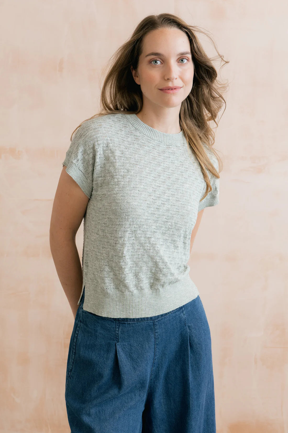 Lily & Me Lola Pointelle Knit Tank Silver Sage