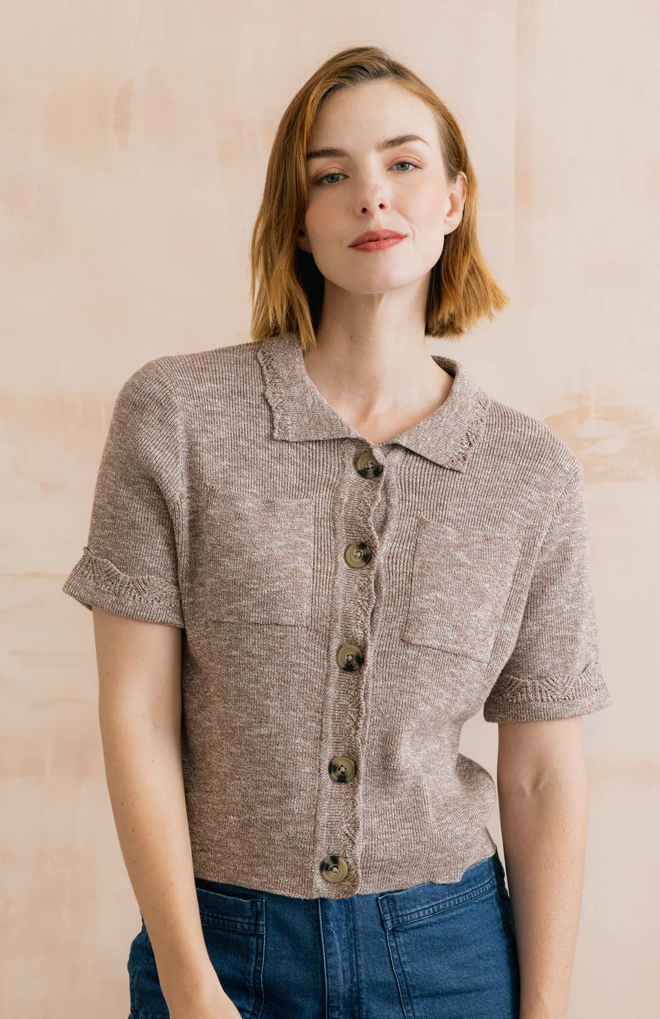 Lily & Me Phoebe Short Sleeve Jacket Linen Cotton Blend Mocha