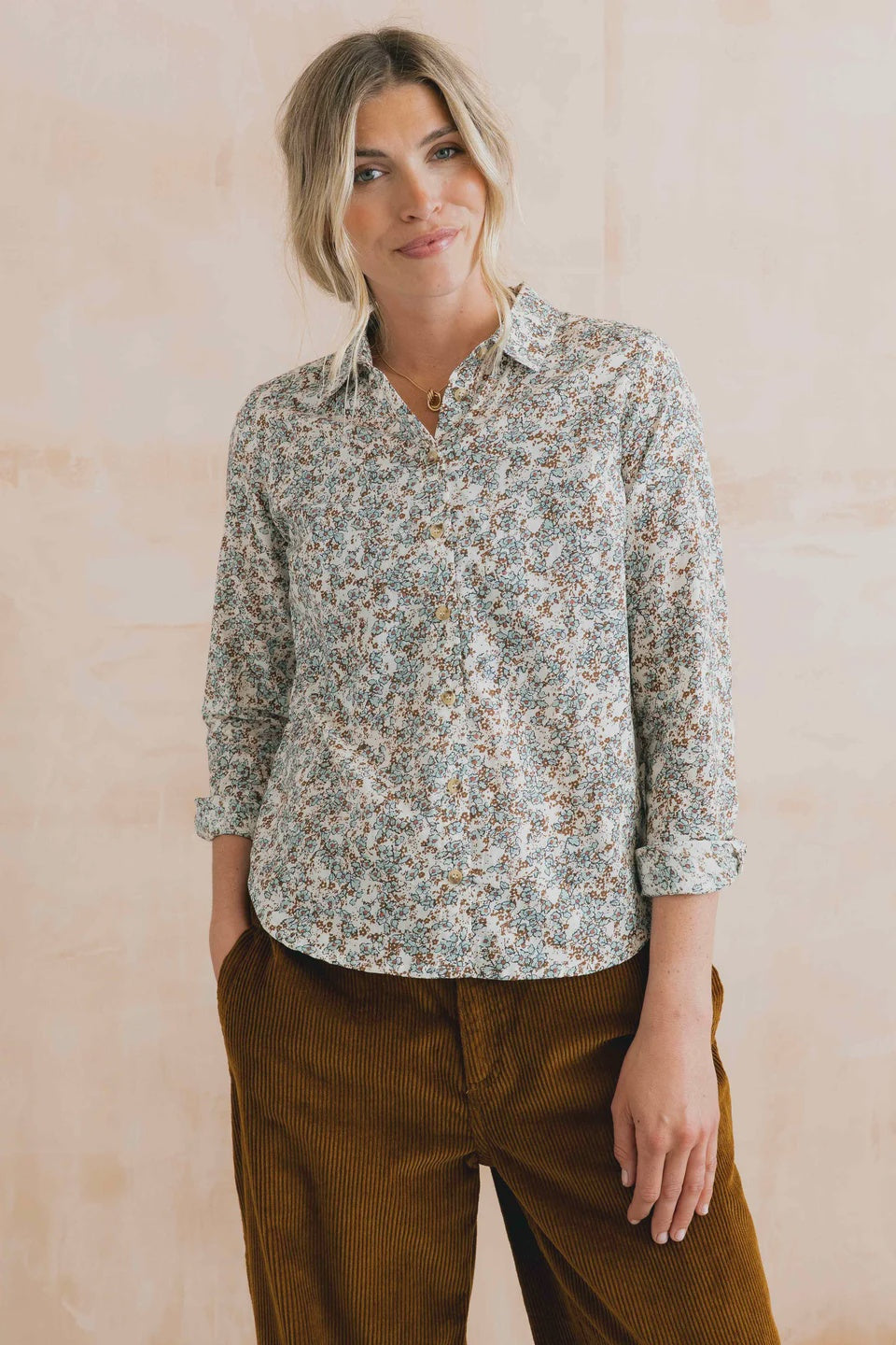 Lily & Me Patsy 100% Organic Cotton Shirt Painters Posy Powder Blue