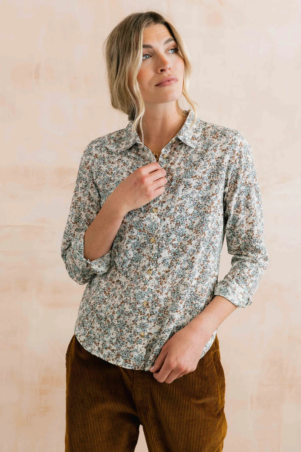 Lily & Me Patsy 100% Organic Cotton Shirt Painters Posy Powder Blue