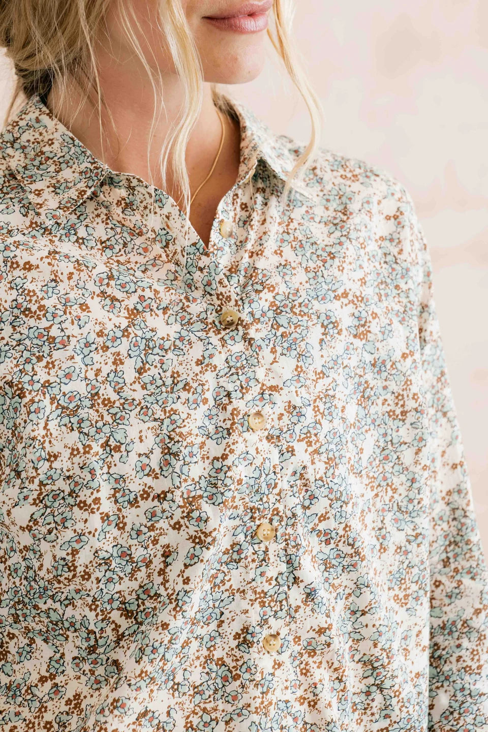Lily & Me Patsy 100% Organic Cotton Shirt Painters Posy Powder Blue