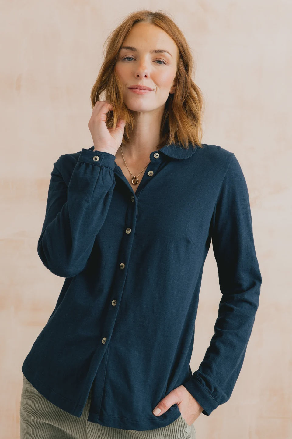 Lily & Me Bowbridge 100% Organic Cotton Shirt Slub Navy