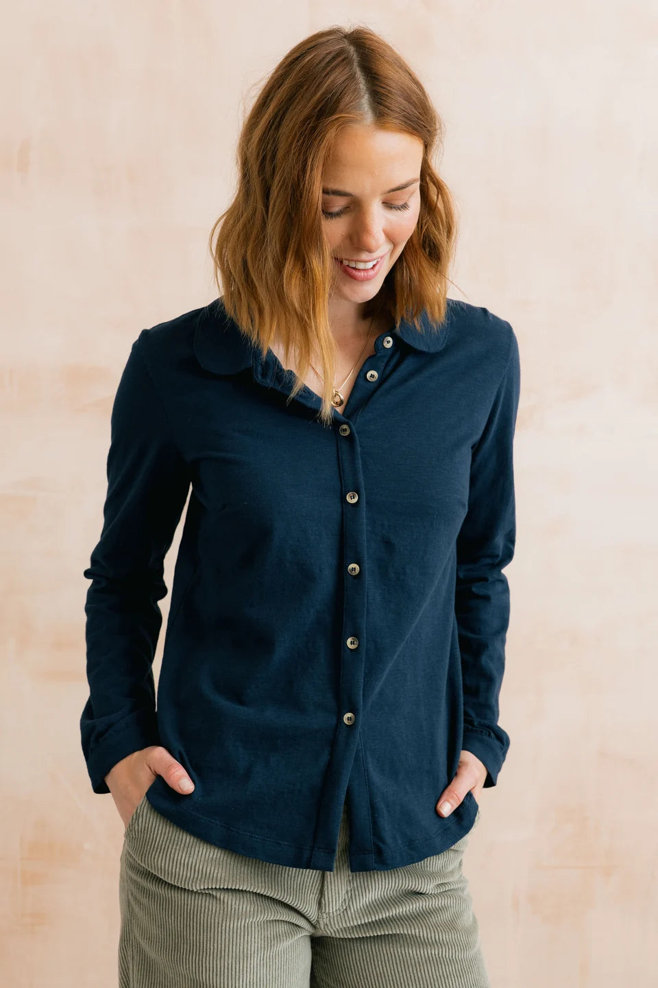 Lily & Me Bowbridge 100% Organic Cotton Shirt Slub Navy