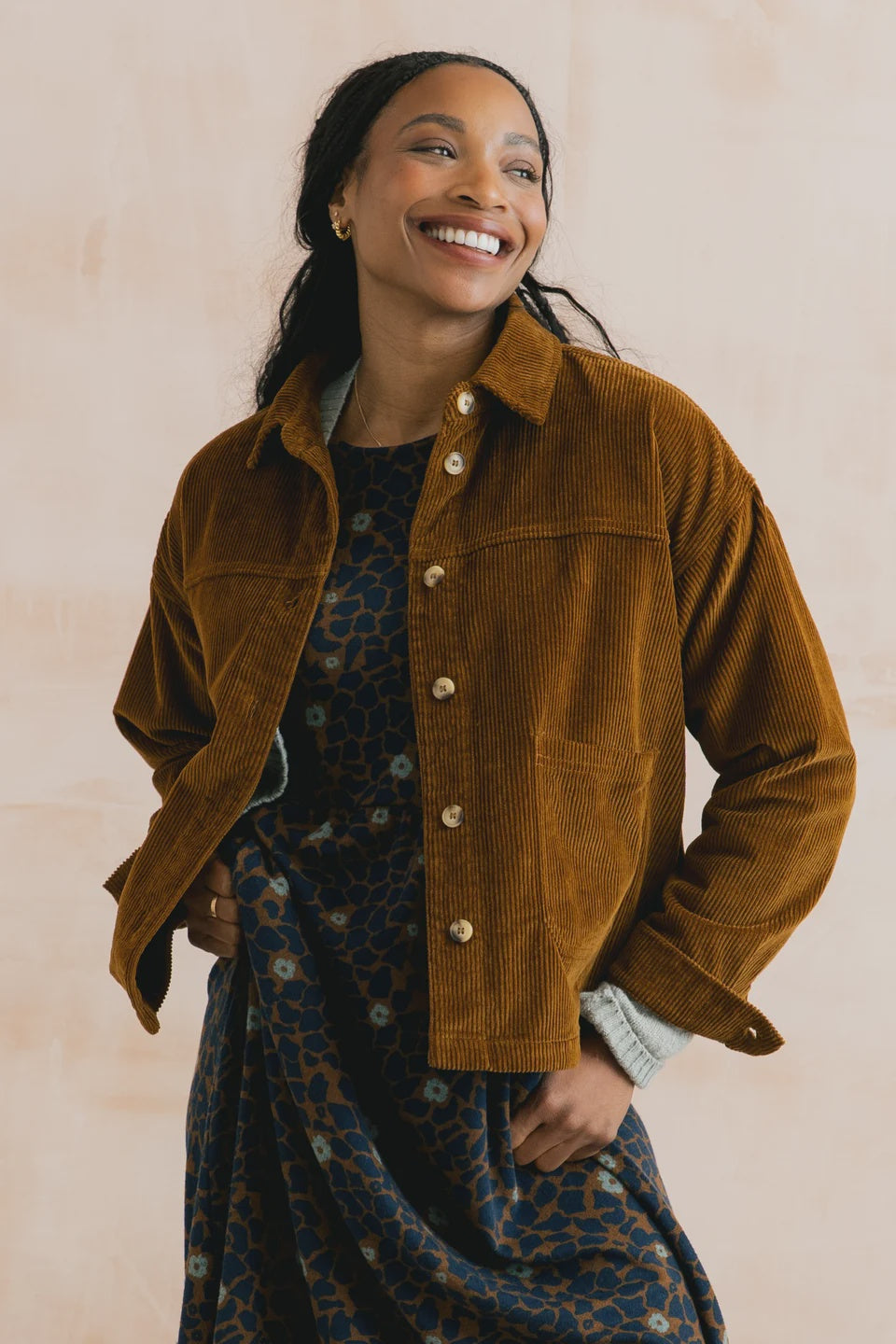 Lily & Me Olivia Shirt Jacket Jumbo Cord Burnt Caramel