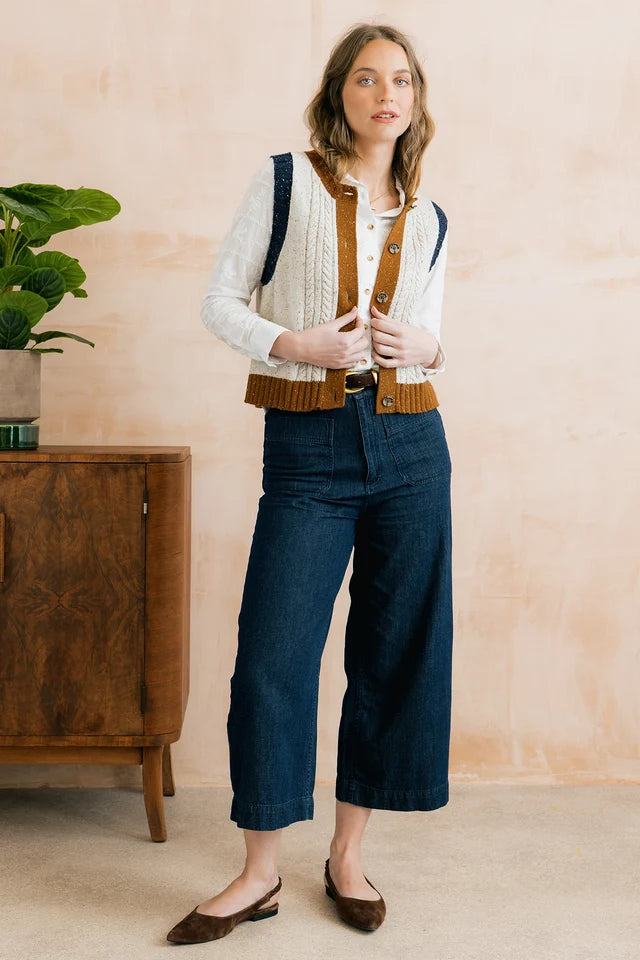Lily & Me Grove Colour Block Vest Fleck Cable Knit Ecru