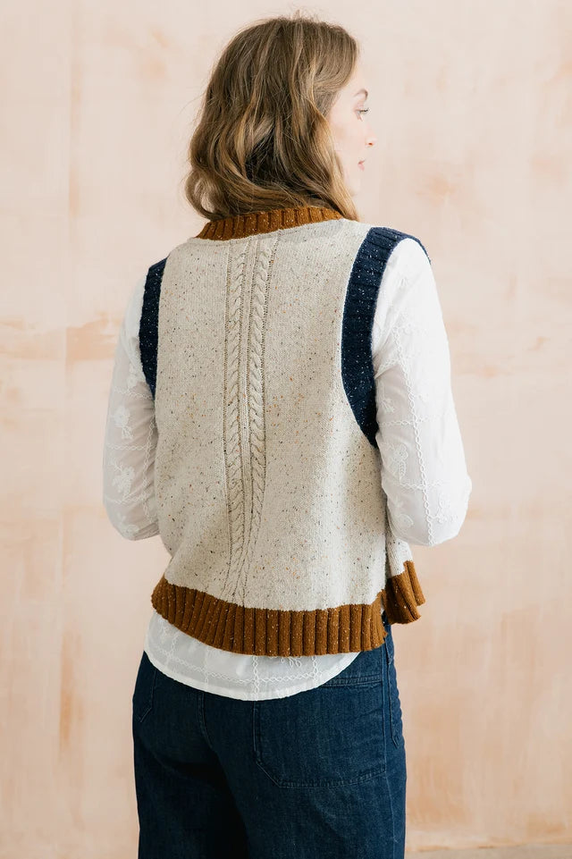 Lily & Me Grove Colour Block Vest Fleck Cable Knit Ecru