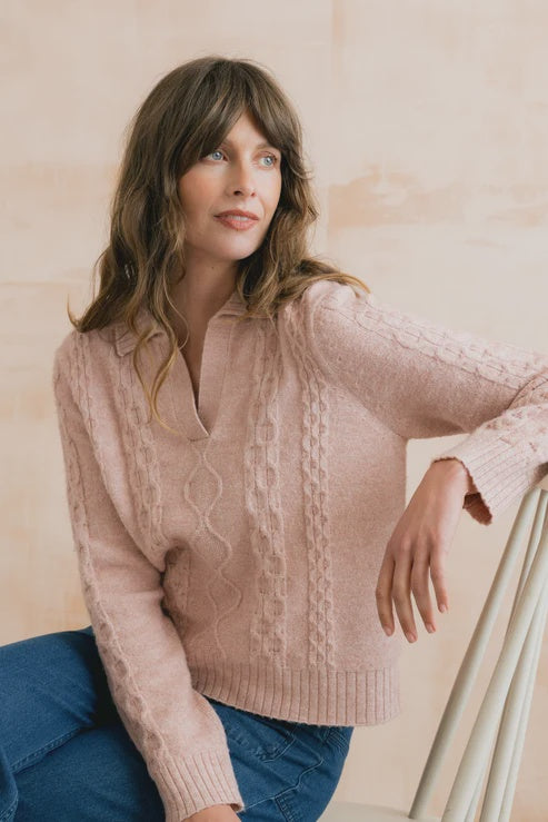 Lily & Me Studio Jumper Cable Knit Antique Pink