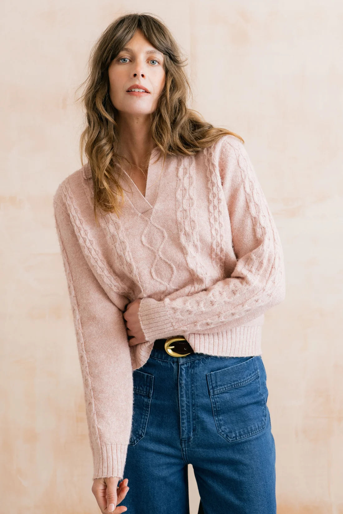 Lily & Me Studio Jumper Cable Knit Antique Pink