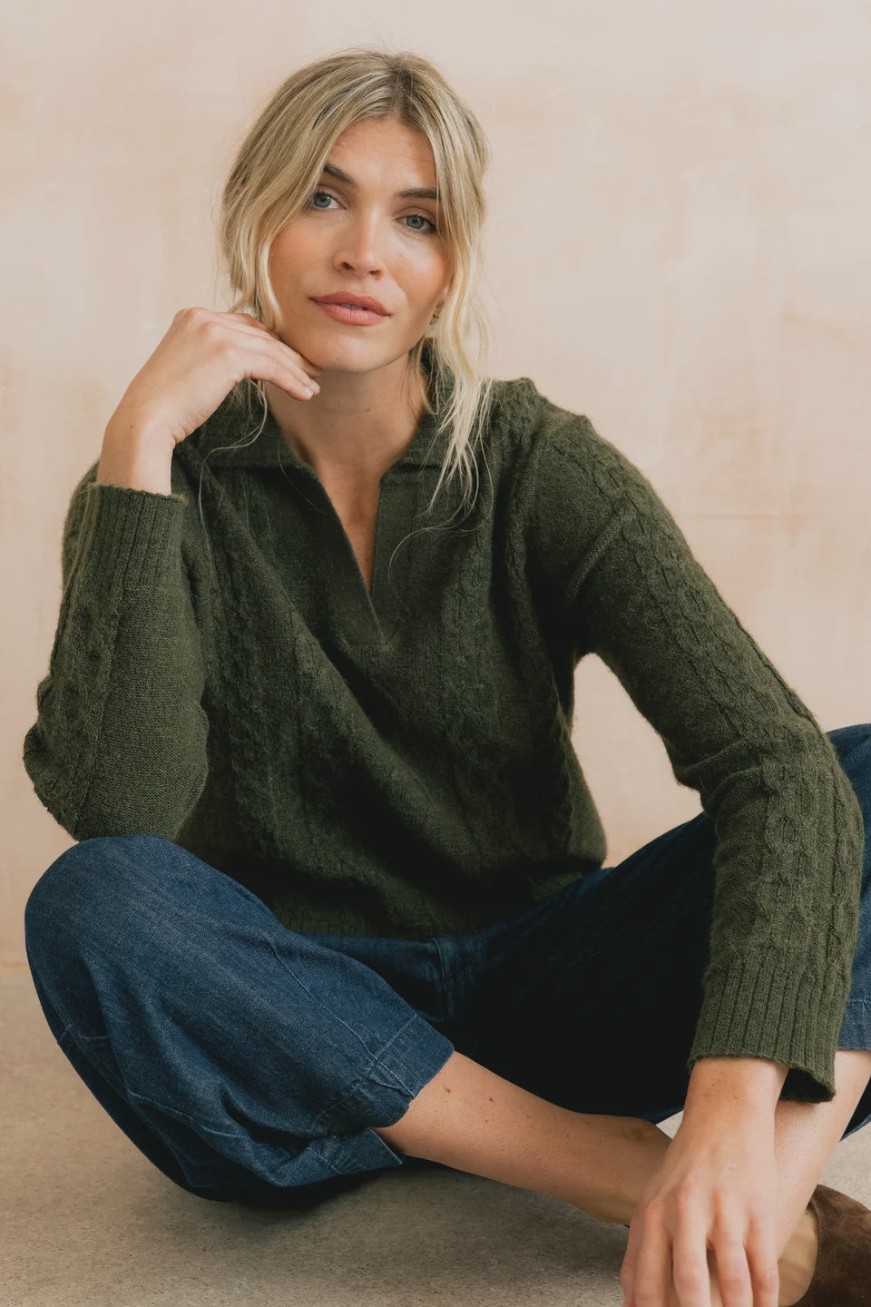Lily & Me Studio Jumper Cable Knit Dark Olive