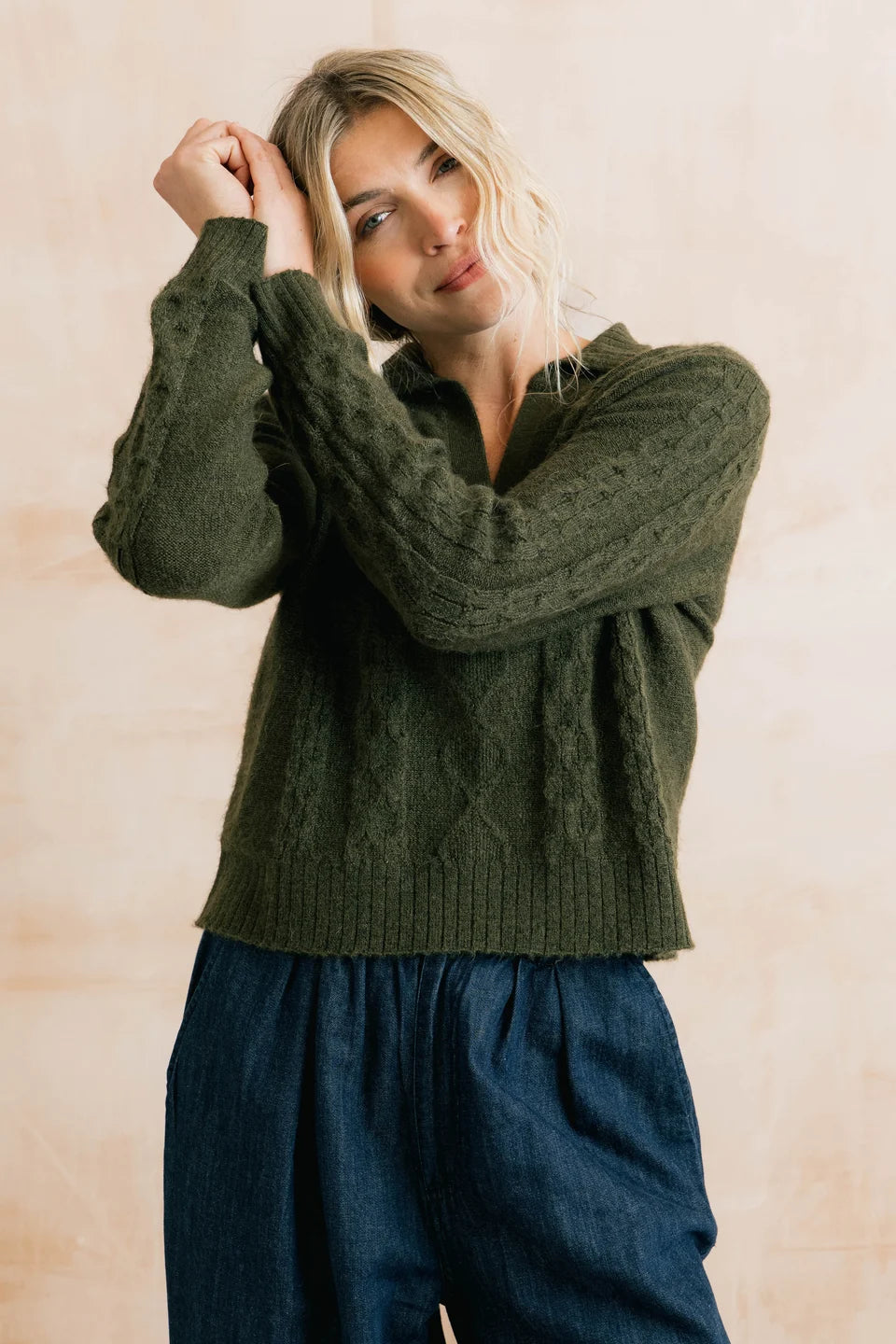 Lily & Me Studio Jumper Cable Knit Dark Olive