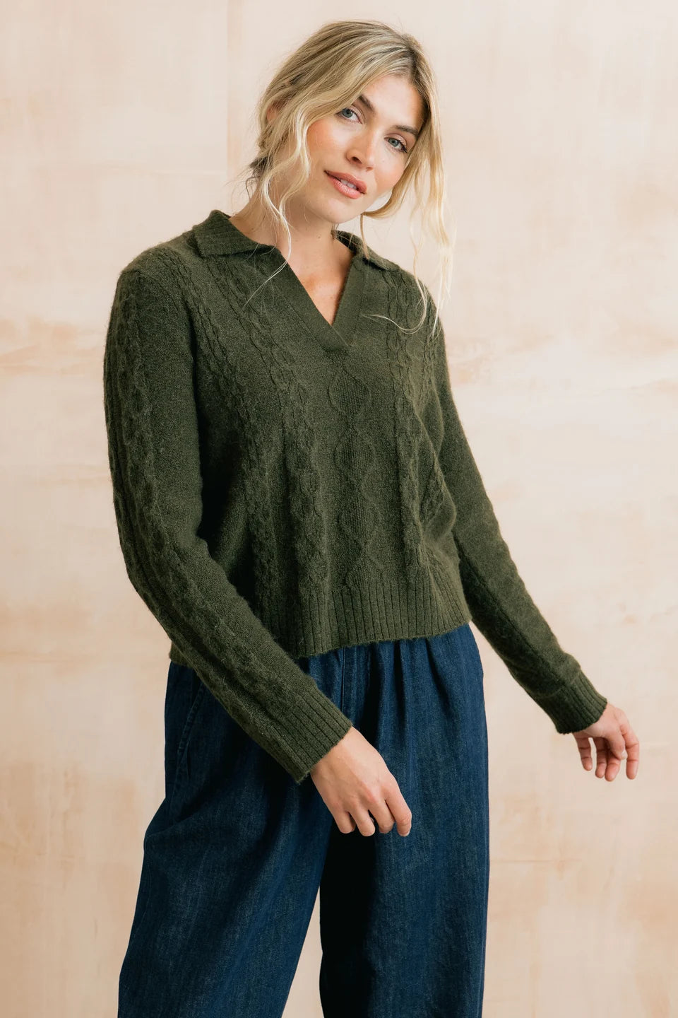 Lily & Me Studio Jumper Cable Knit Dark Olive