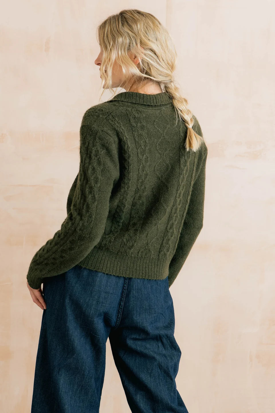 Lily & Me Studio Jumper Cable Knit Dark Olive
