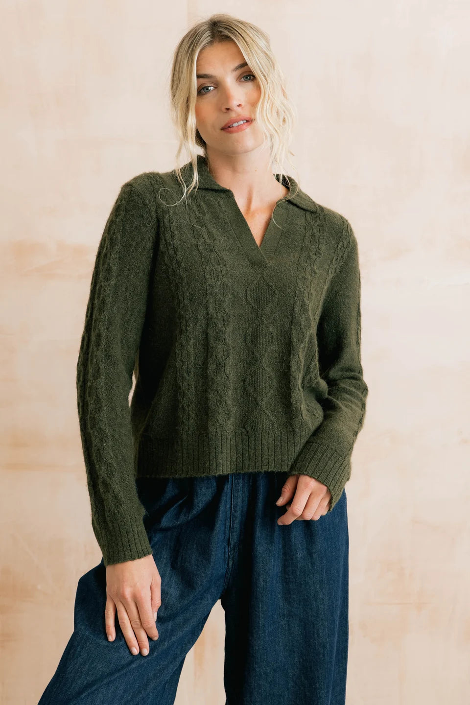 Lily & Me Studio Jumper Cable Knit Dark Olive