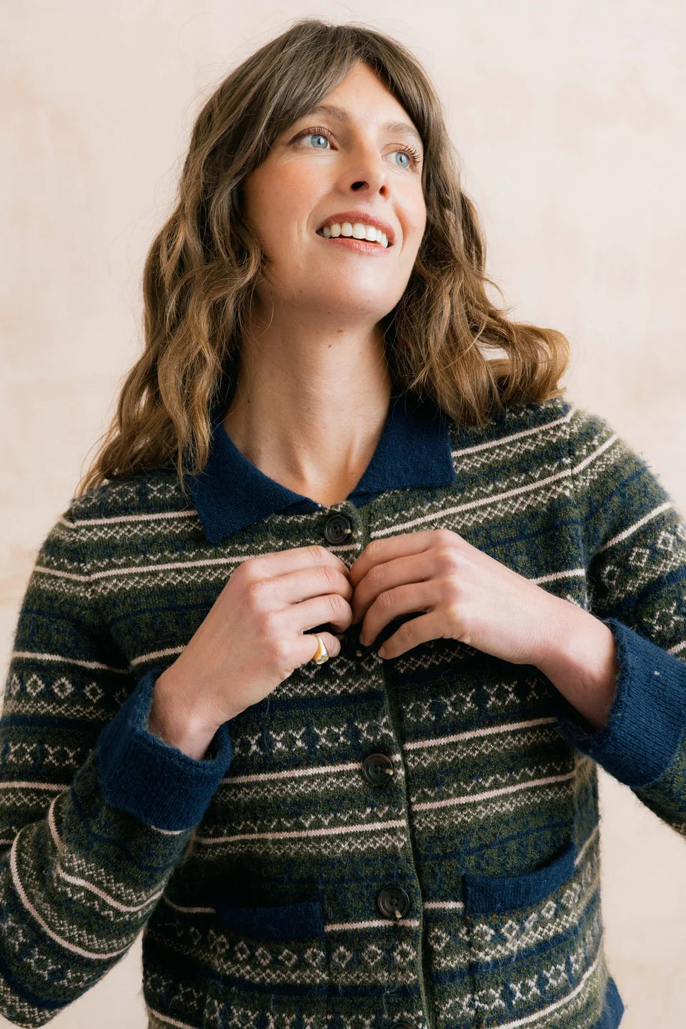 Lily & Me Chestnut Fair Isle Jacket Fair Isle Knit Olive