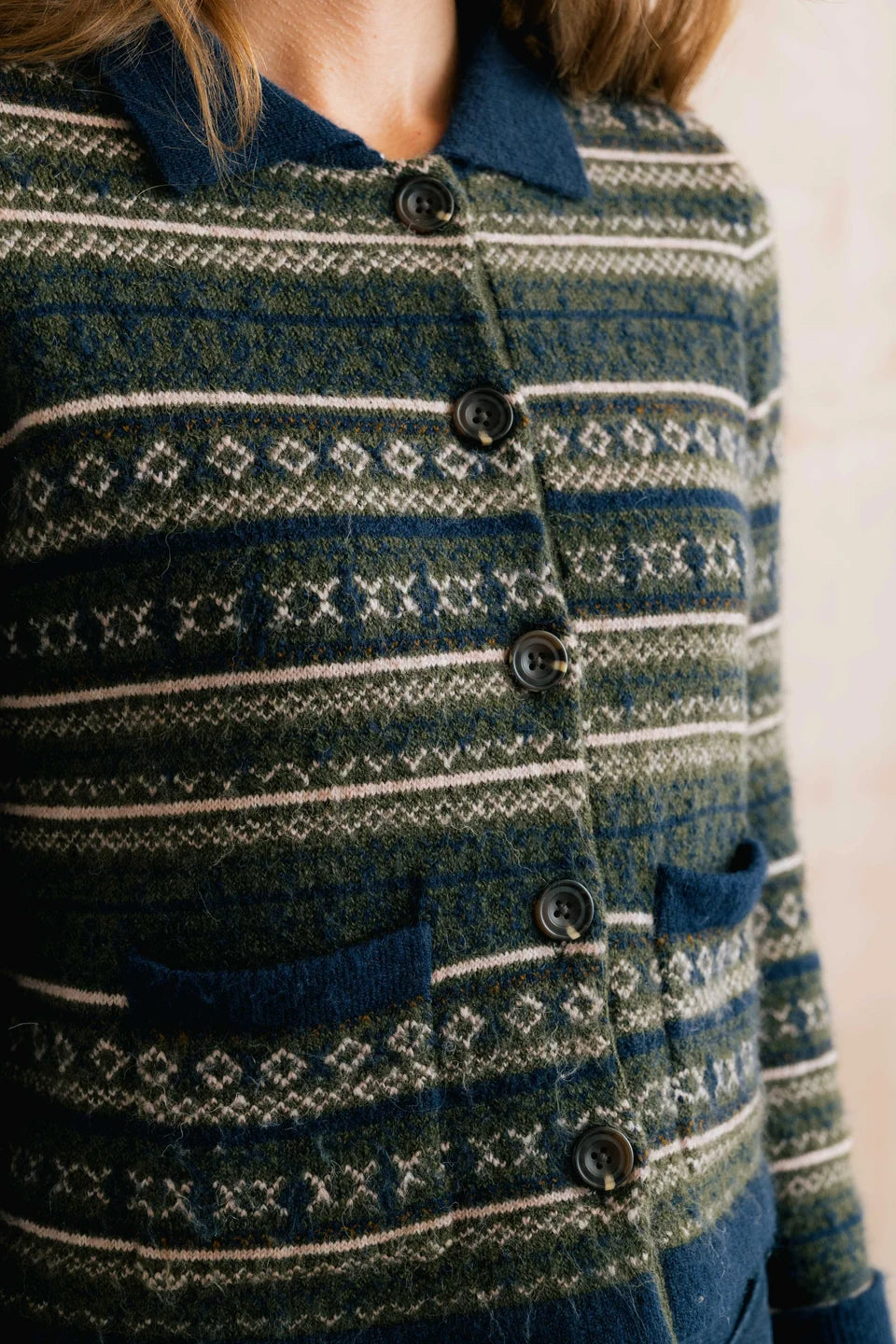 Lily & Me Chestnut Fair Isle Jacket Fair Isle Knit Olive