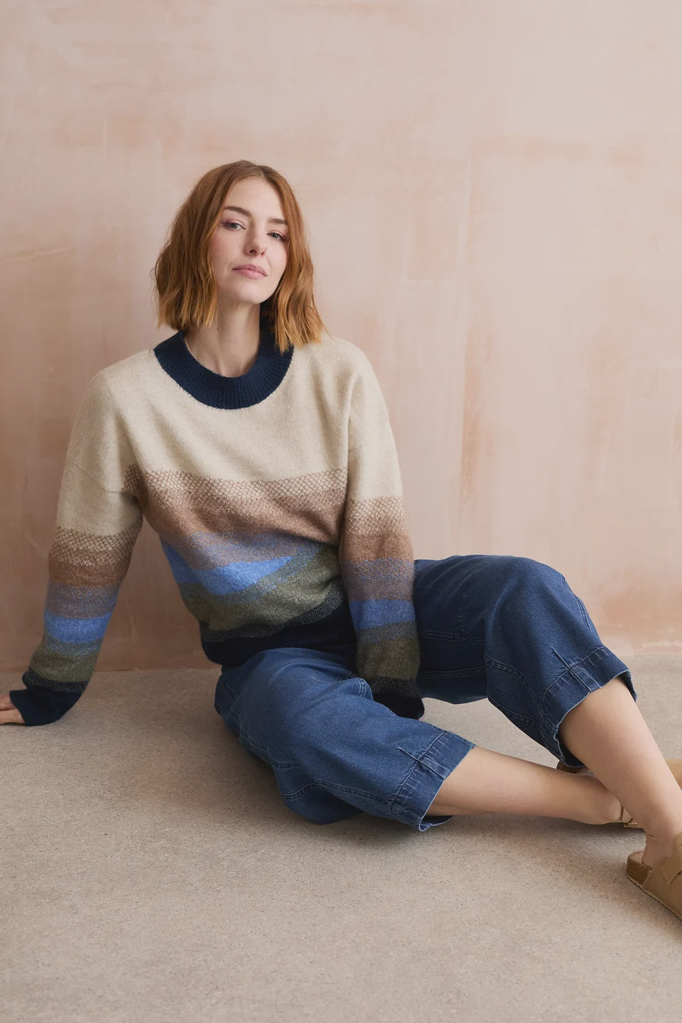 Lily & Me Artist Jumper Colour Block Knit Oatmeal