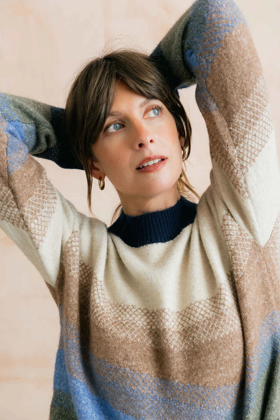 Lily & Me Artist Jumper Colour Block Knit Oatmeal