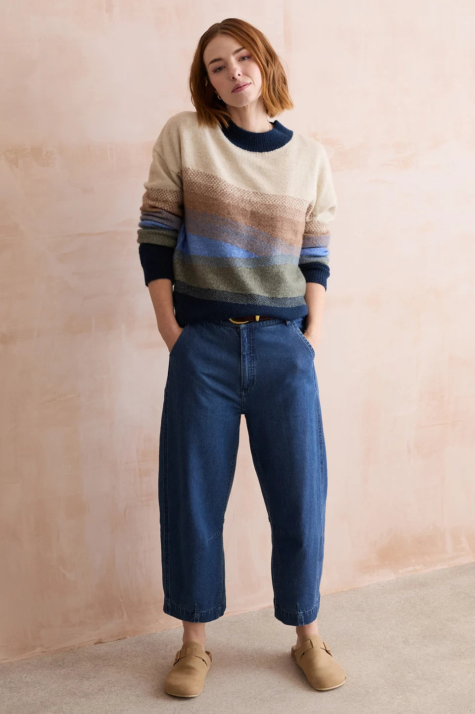 Lily & Me Artist Jumper Colour Block Knit Oatmeal