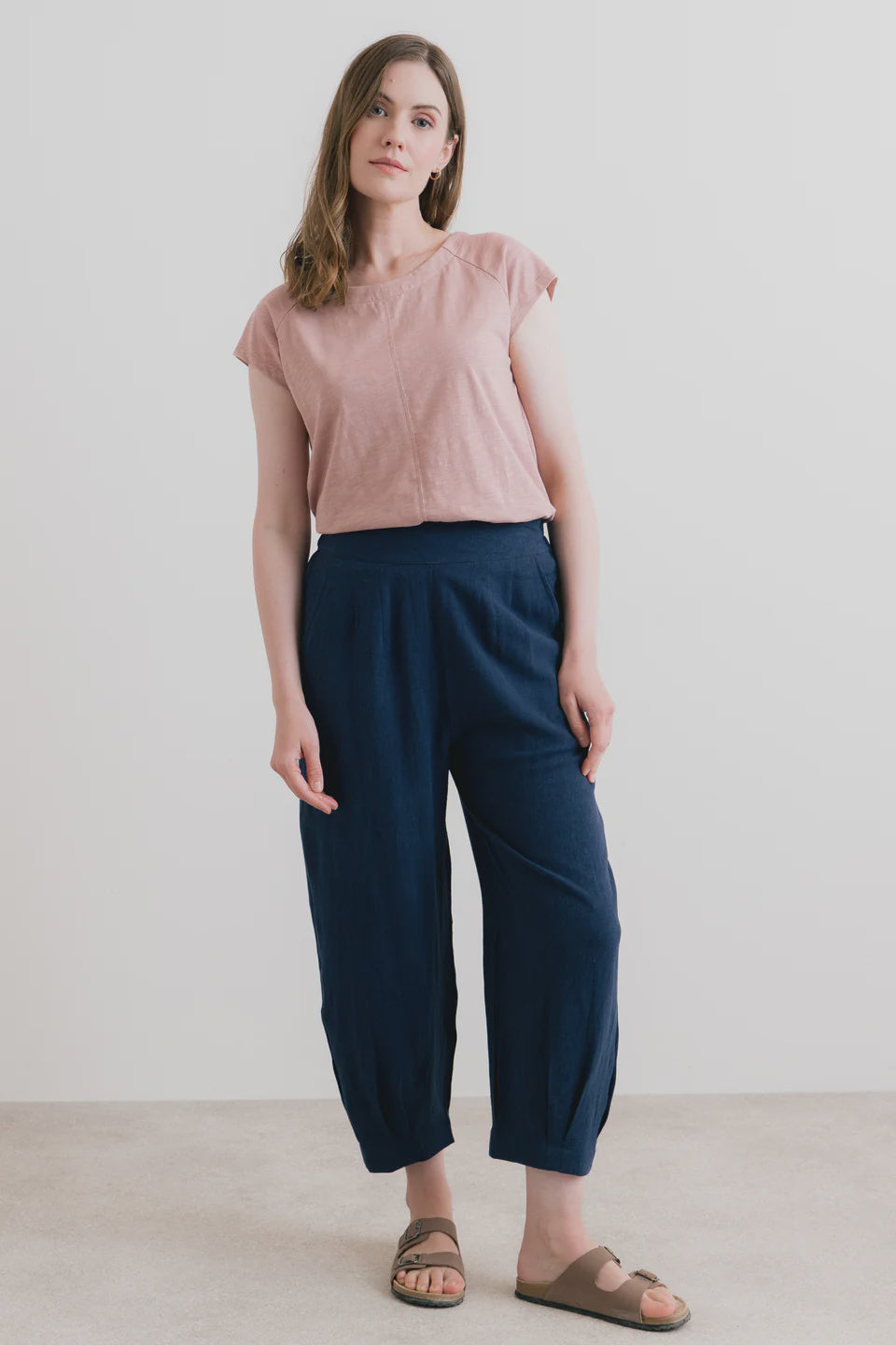 Lily & Me Sail Linen Blend Cropped Trousers Navy