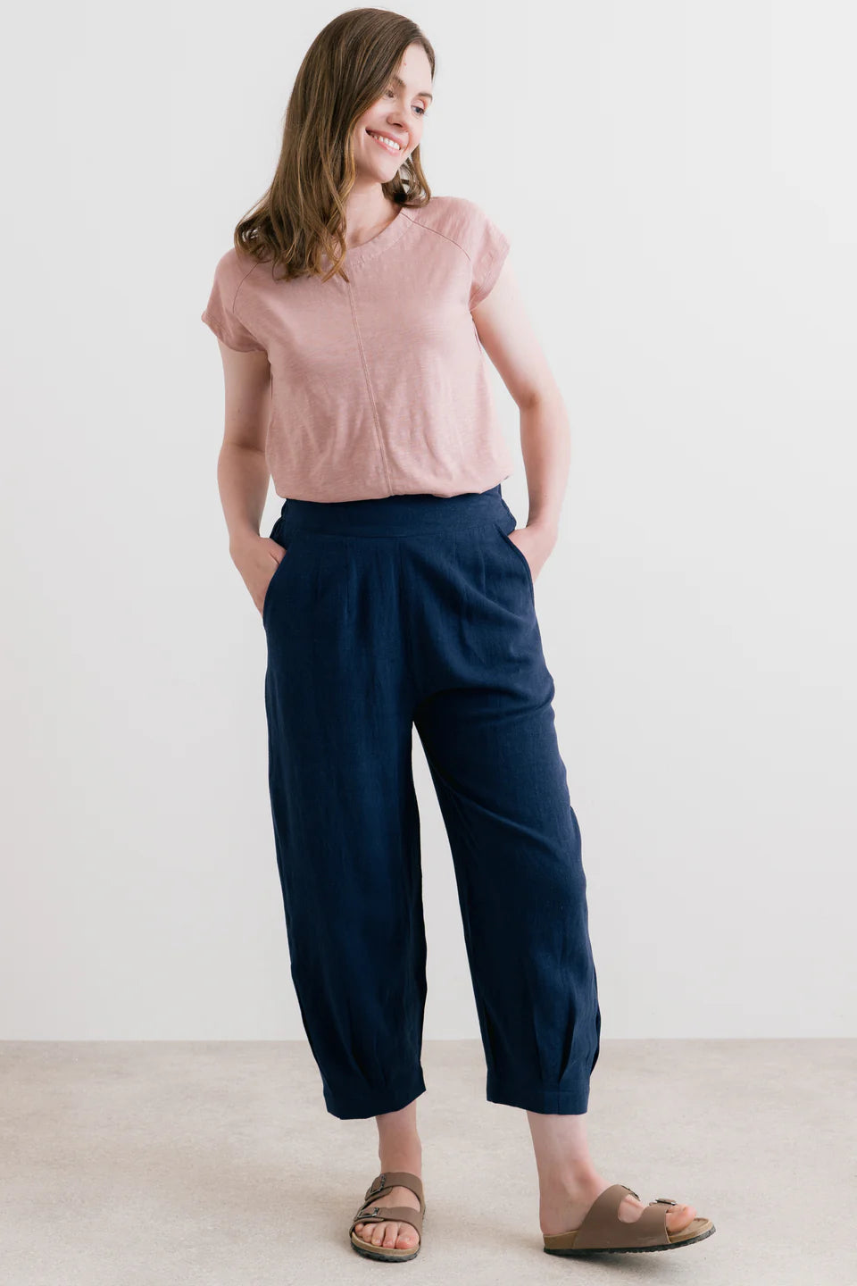 Lily & Me Sail Linen Blend Cropped Trousers Navy