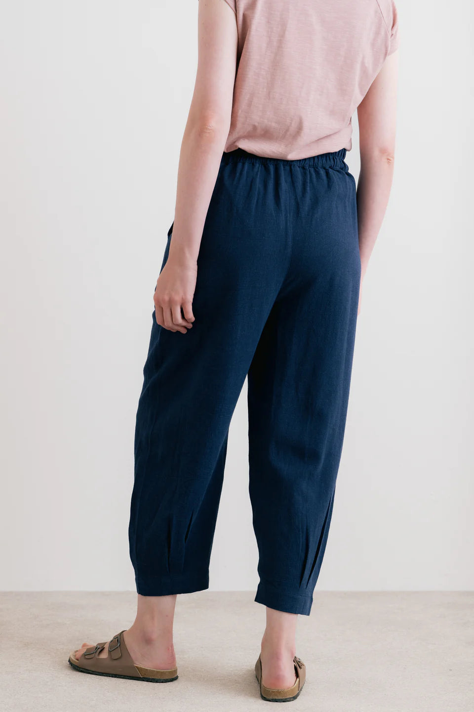 Lily & Me Sail Linen Blend Cropped Trousers Navy
