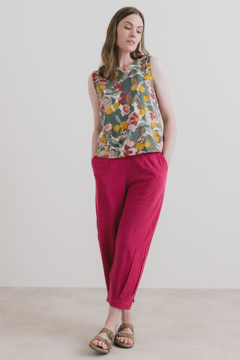 Lily & Me Sail Linen Blend Cropped Trousers Boysenberry