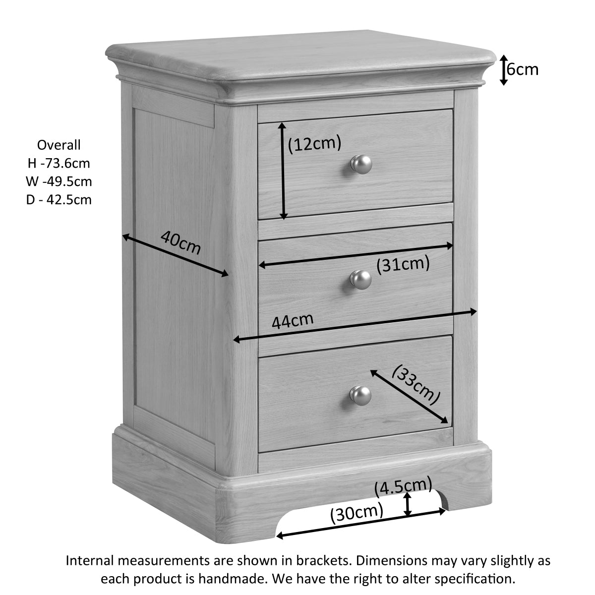 Lytham Oak 3 Drawer Bedside