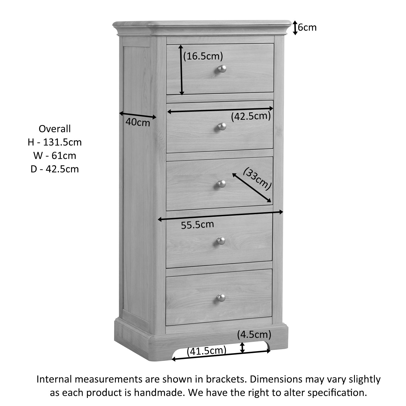 Lytham Oak 5 Drawer Wellington Chest